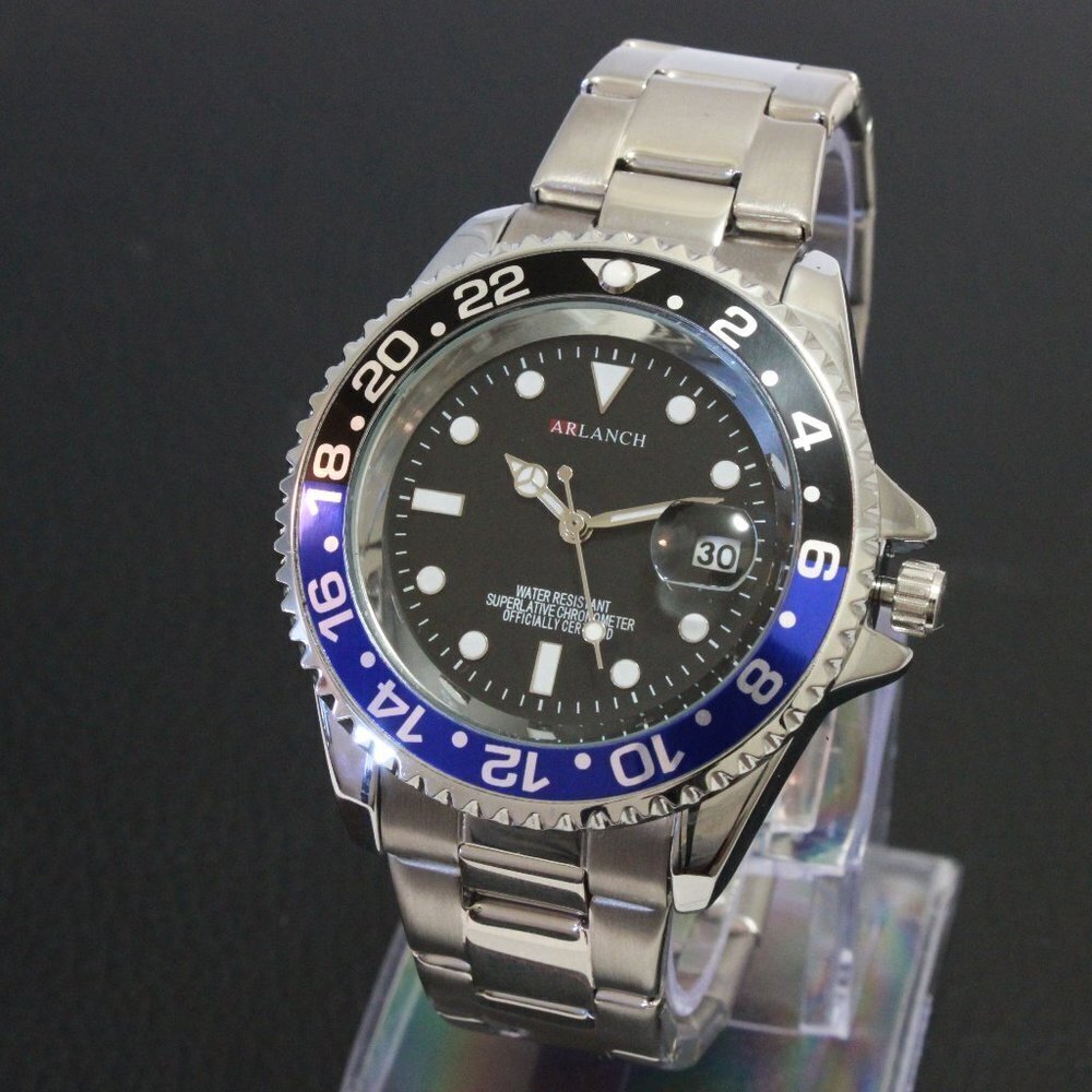 Men's Diver Style Watch Batman Bezel Stainless Bracelet 40mm - Picture 4 of 12